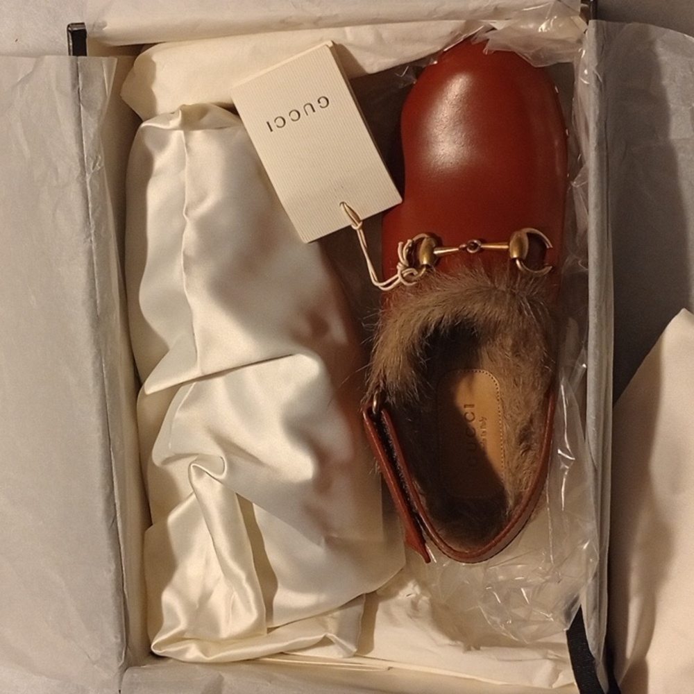 NWT Gucci Calfskin Fur Horsebit Amstel Slingback Clogs NIB - Picture 7 of 10